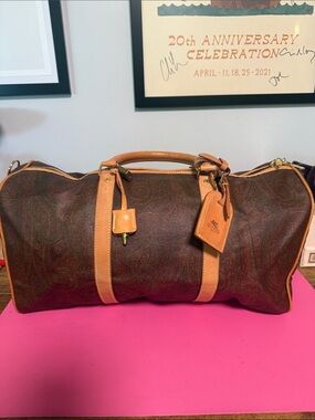 Etro Brown Paisley Duffel with Tan Leather Trim